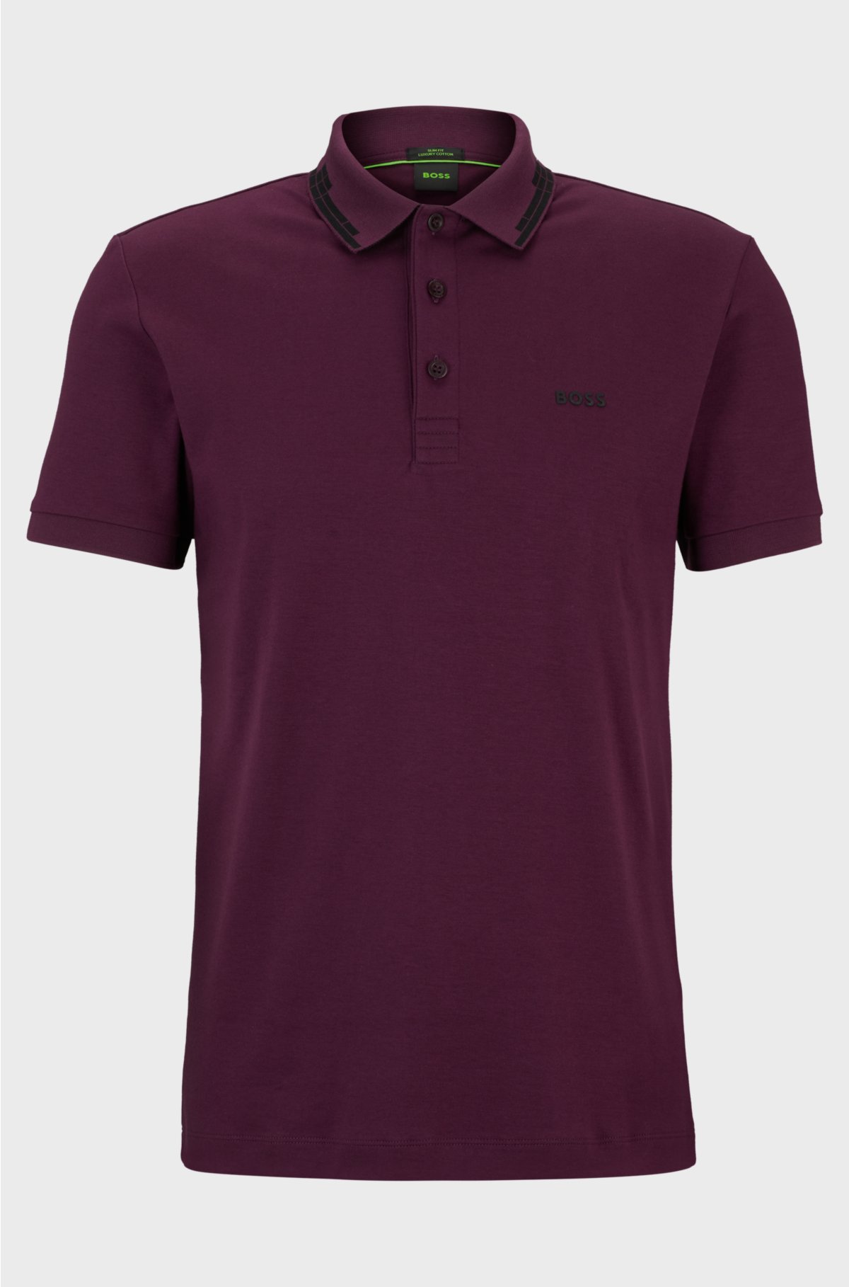 Interlock-cotton slim-fit polo shirt with collar graphics, Dark Red