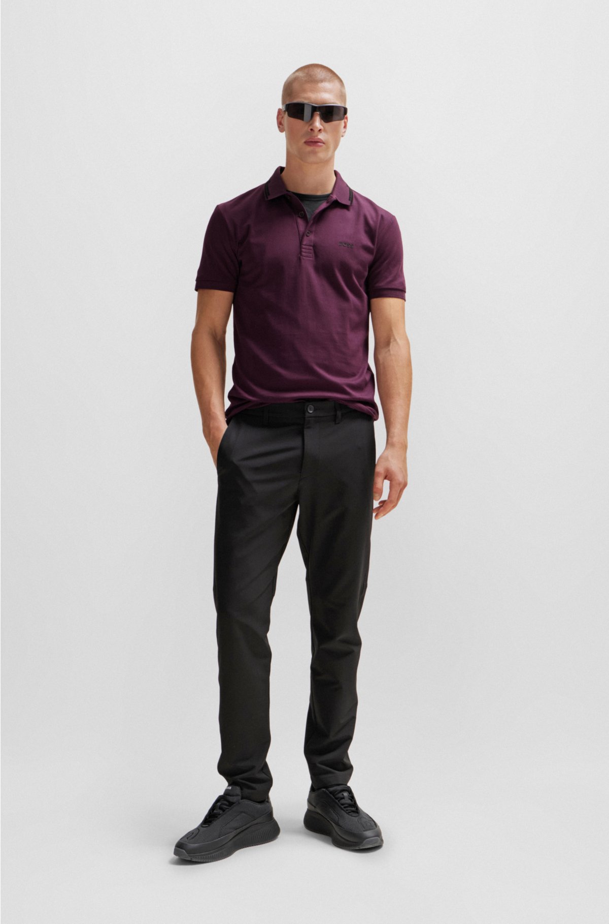 Interlock-cotton slim-fit polo shirt with collar graphics, Dark Red
