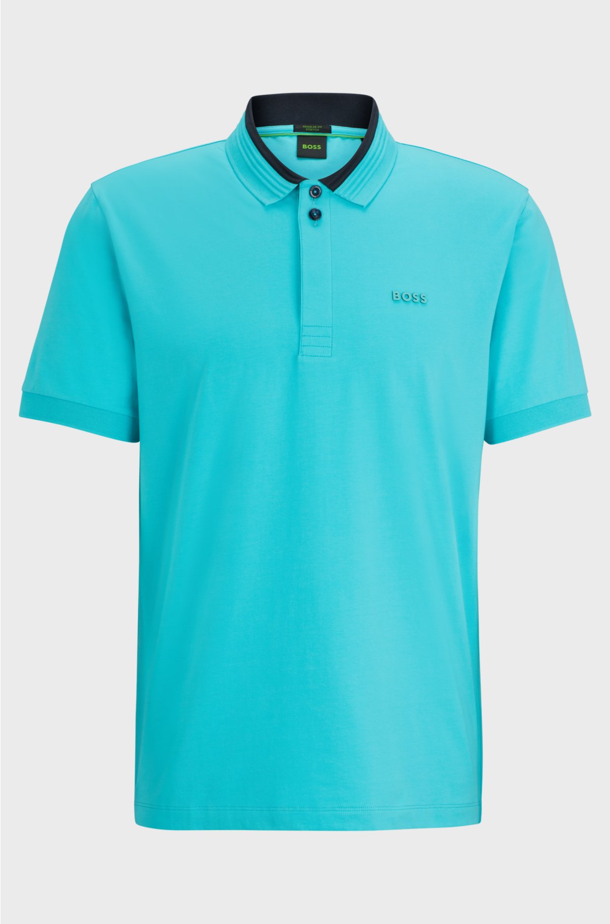 Stretch-cotton polo shirt with 3D-stripe collar, Turquoise