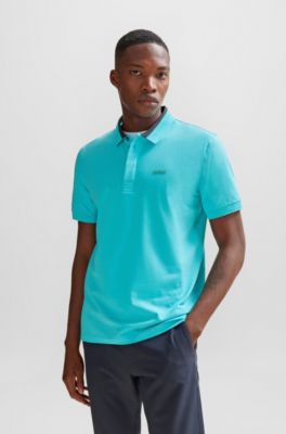 BOSS - Stretch-cotton polo shirt with 3D-stripe collar 