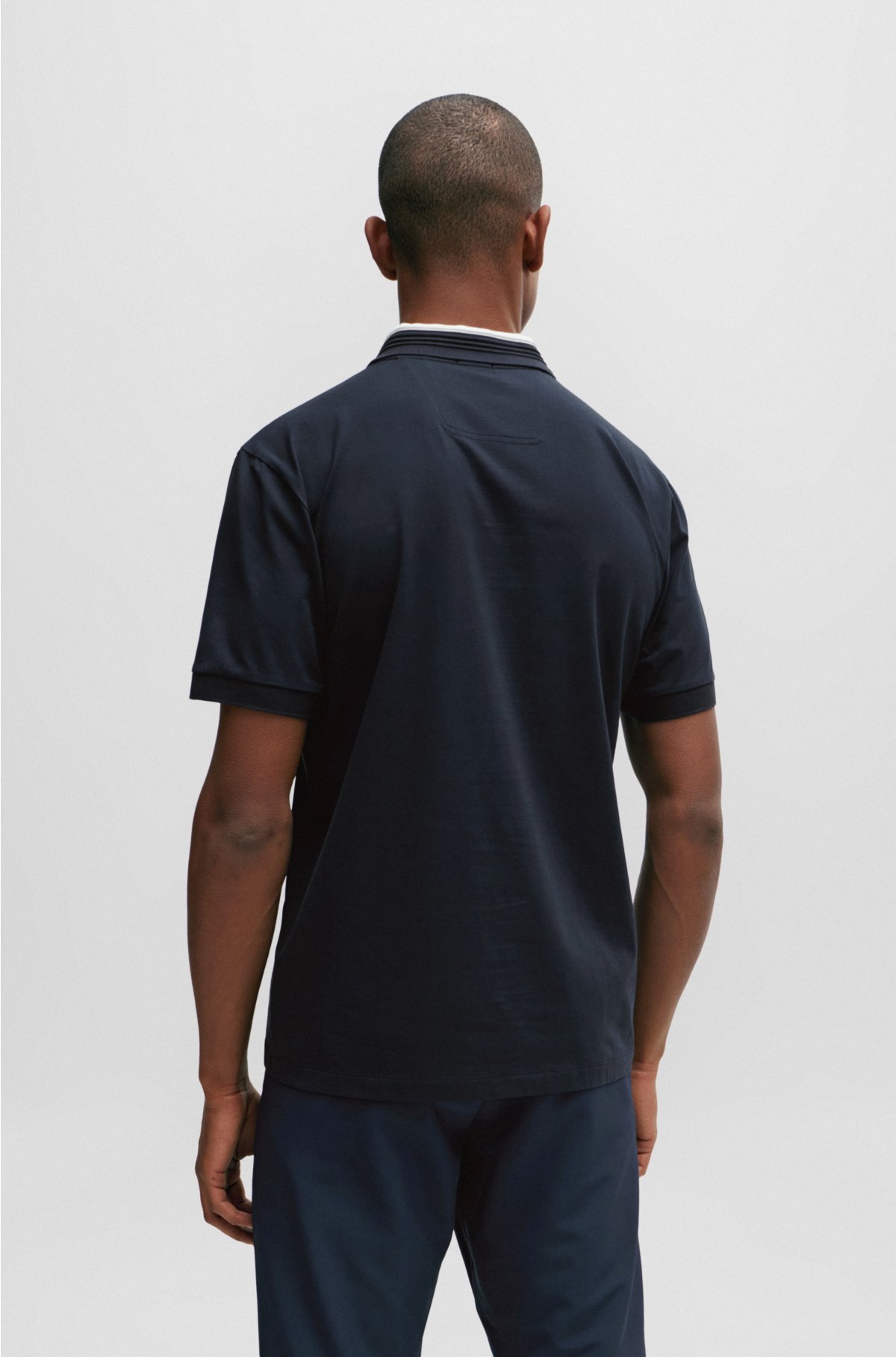 Stretch-cotton polo shirt with 3D-stripe collar, Dark Blue