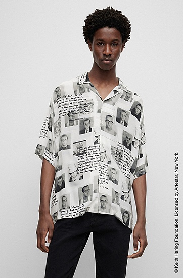 BOSS x Keith Haring 超大版型帆布女士衬衫,  100_White