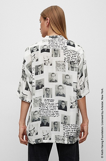 BOSS x Keith Haring 超大版型帆布女士衬衫,  100_White