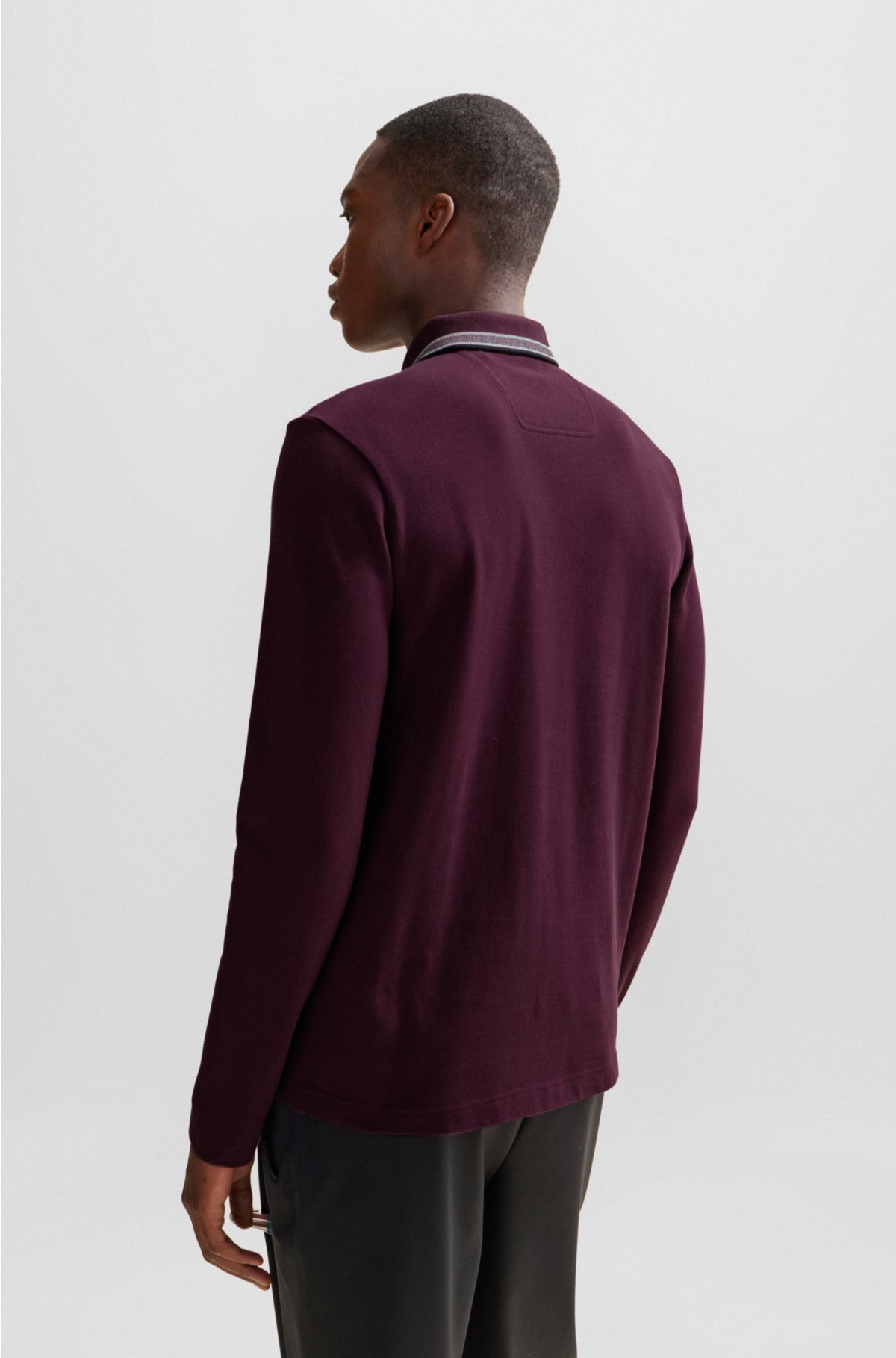 Cotton-piqué polo shirt with contrast logo, Dark Red