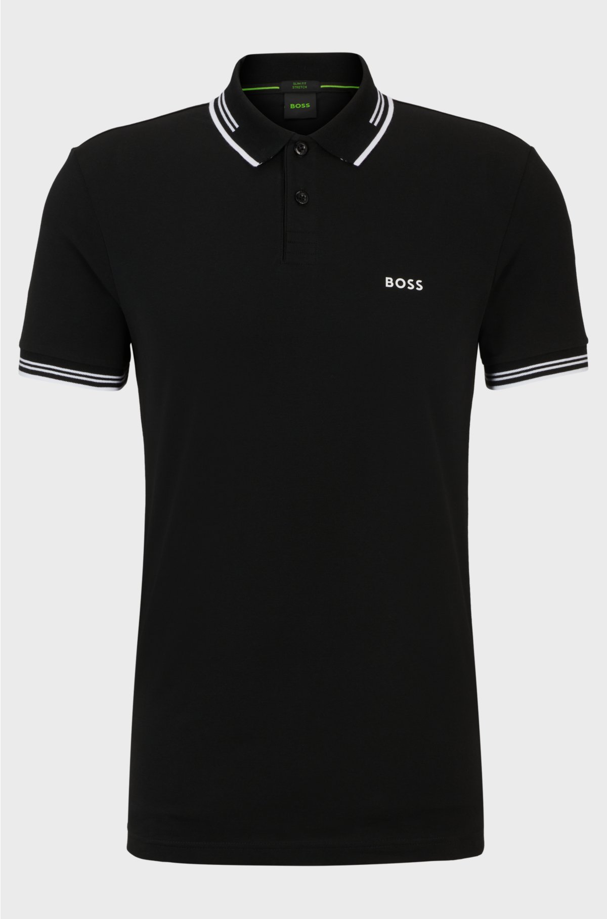 Stretch-cotton slim-fit polo shirt with branding, Black