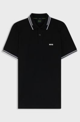 Stretch-cotton slim-fit polo shirt with branding, Black