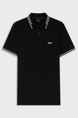 Stretch-cotton slim-fit polo shirt with branding, Black