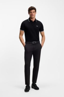 Slim-fit polo shirt with contrast-stripe details, Black