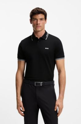 Slim-fit polo shirt with contrast-stripe details, Black