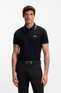 Stretch-cotton slim-fit polo shirt with branding, Black