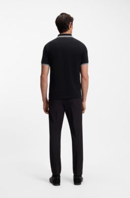 Stretch-cotton slim-fit polo shirt with branding, Black