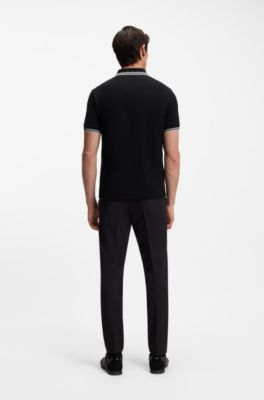 Slim-fit polo shirt with contrast-stripe details, Black