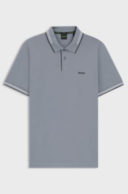 Stretch-cotton slim-fit polo shirt with branding, Grey