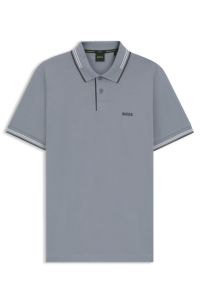 Stretch-cotton slim-fit polo shirt with branding, Grey
