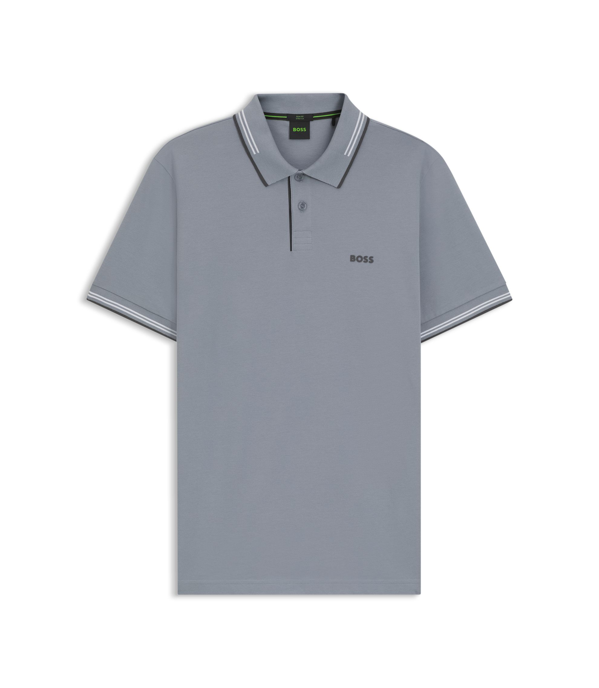 BOSS グレー ポロシャツ　新品未使用 BOSS - ストレッチコットン スリムフィット ポロシャツ ロゴ - グレー