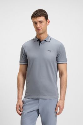 Polo slim fit in cotone elasticizzato con logo, Grigio