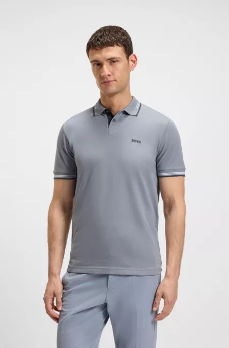 Stretch-cotton slim-fit polo shirt with branding