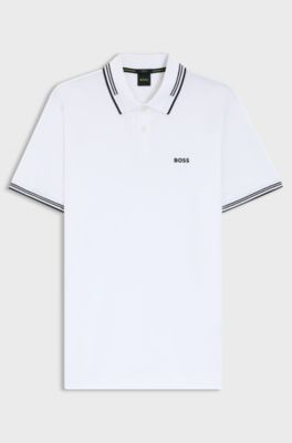 Stretch-cotton slim-fit polo shirt with branding, White