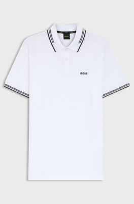 Stretch-cotton slim-fit polo shirt with branding, White