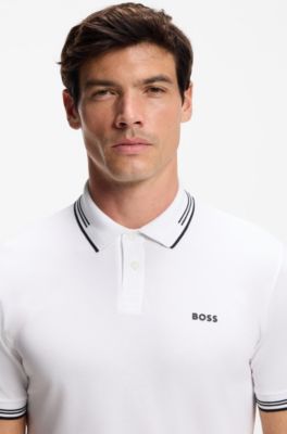 Slim-fit polo shirt with contrast-stripe details, White