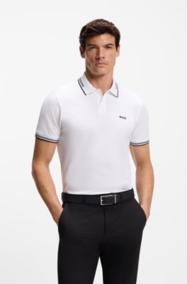 Slim-fit polo shirt with contrast-stripe details, White