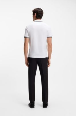Slim-fit polo shirt with contrast-stripe details, White