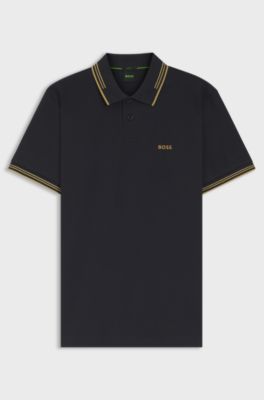 Slim-fit polo shirt with contrast-stripe details, Dark Blue