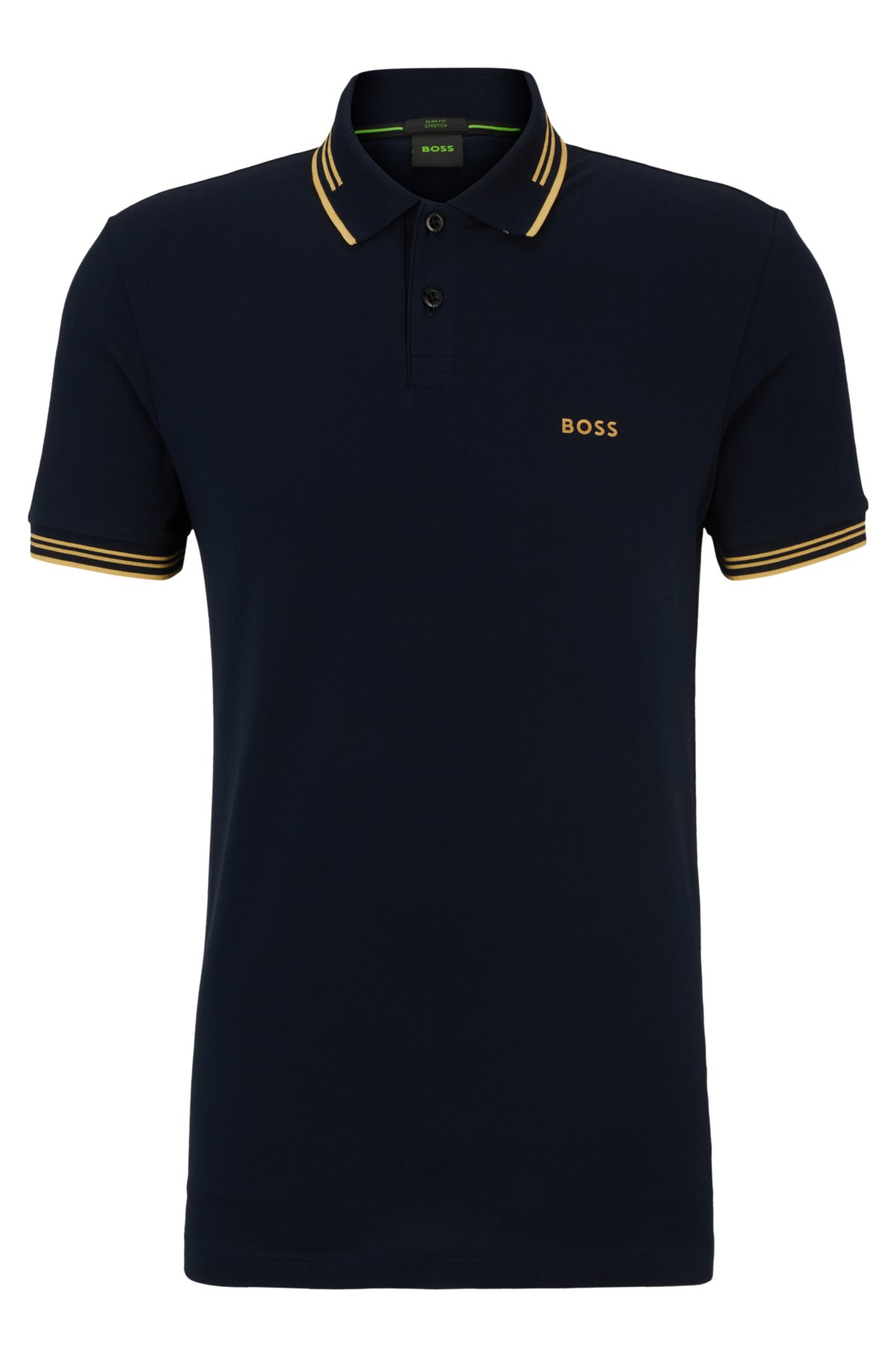 BOSS - ストレッチコットン スリムフィットポロシャツ ロゴ