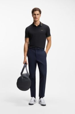 Stretch-cotton slim-fit polo shirt with branding, Dark Blue