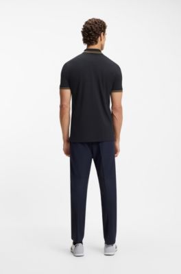 Slim-fit polo shirt with contrast-stripe details, Dark Blue