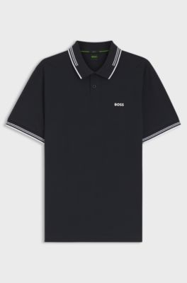 Stretch-cotton slim-fit polo shirt with branding, Dark Blue