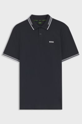 Slim-fit polo shirt with contrast-stripe details, Dark Blue