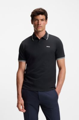 Stretch-cotton slim-fit polo shirt with branding, Dark Blue