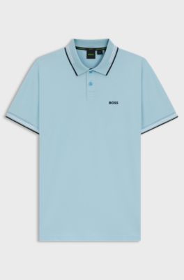 Slim-Fit Poloshirt aus Stretch-Baumwolle mit Branding, Hellblau
