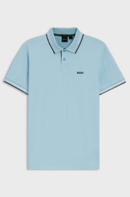 Slim-fit polo shirt with contrast-stripe details, Light Blue