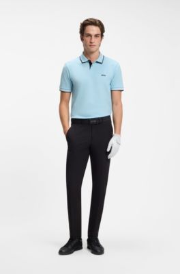 Slim-fit polo shirt with contrast-stripe details, Light Blue