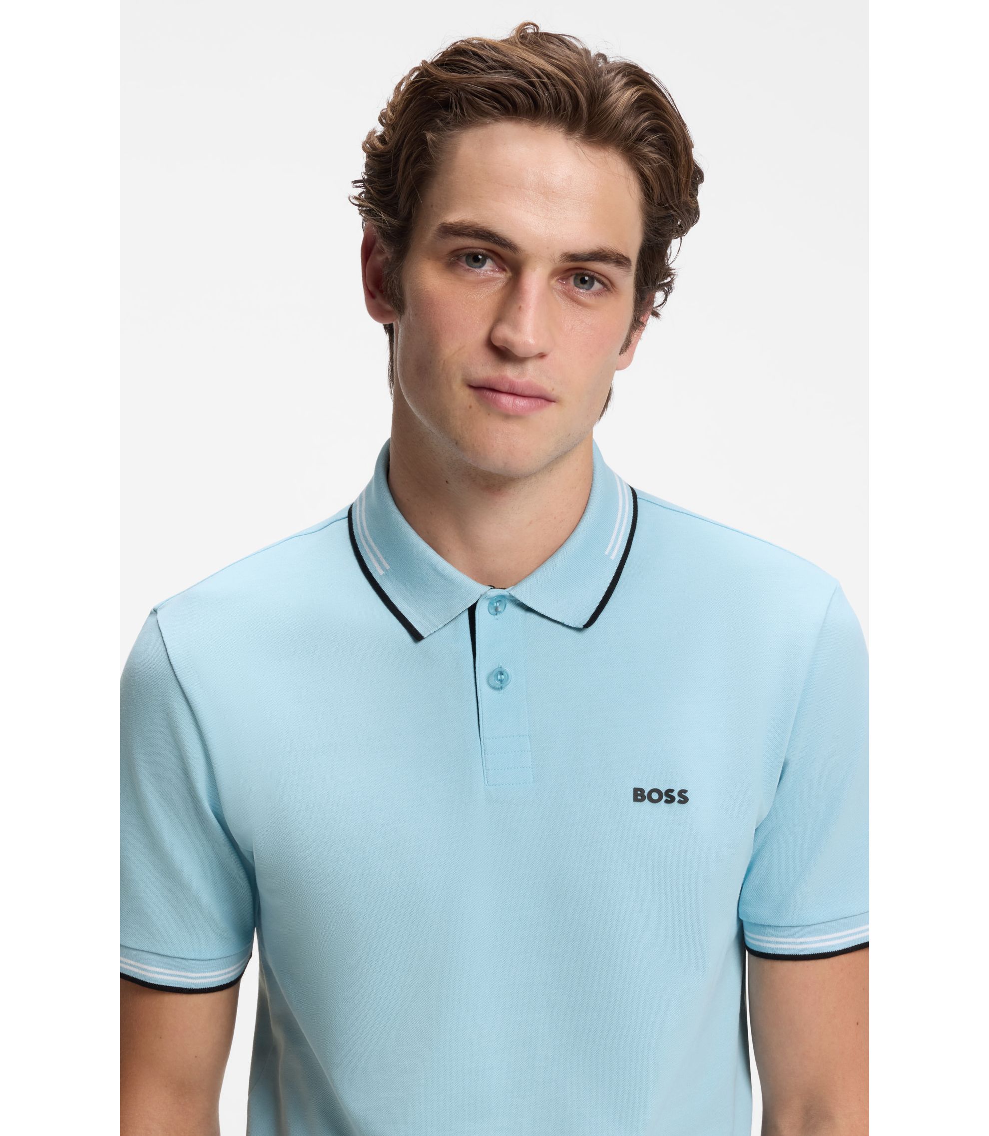 BOSS ポロシャツ Slim Fit ライトブルー BOSS - ストレッチコットン