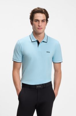 Slim-fit polo shirt with contrast-stripe details, Light Blue