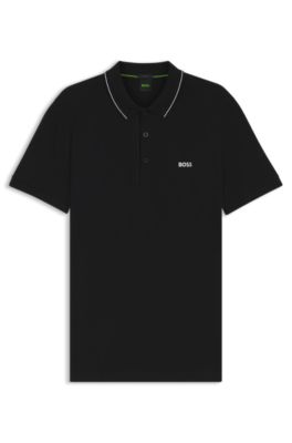 Cotton-piqu&eacute; slim-fit polo shirt with tonal logo, Black