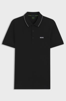 Slim-fit cotton piqu&eacute; polo shirt with logo, Black