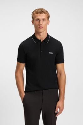 Cotton-piqu&eacute; slim-fit polo shirt with tonal logo, Black