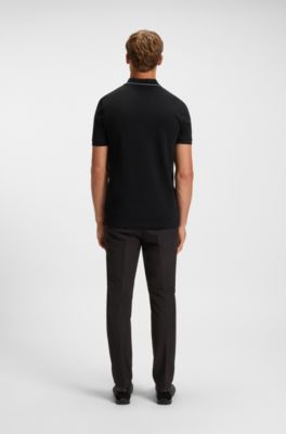 Cotton-piqu&eacute; slim-fit polo shirt with tonal logo, Black