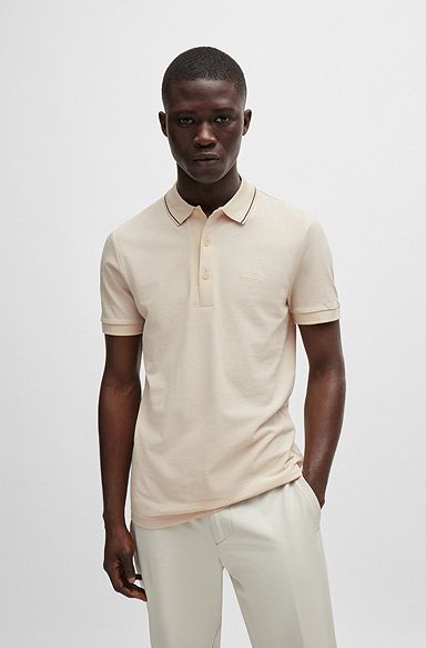 Cotton-piqué slim-fit polo shirt with tonal logo, Natural