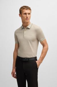 Slim-fit polo van katoenpiqué met ton-sur-ton logo, Lichtbeige