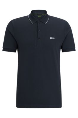 BOSS - Cotton-piqué slim-fit polo shirt with tonal logo - Dark Blue