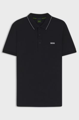 Cotton-piqu&eacute; slim-fit polo shirt with collar stripe, Dark Blue