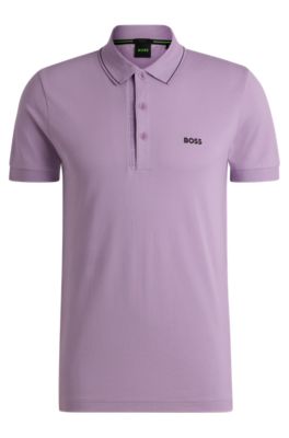 Cotton-piqu&eacute; slim-fit polo shirt with tonal logo, Light Purple
