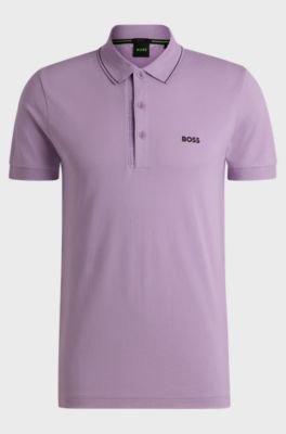 Cotton-piqu&eacute; slim-fit polo shirt with tonal logo, Light Purple