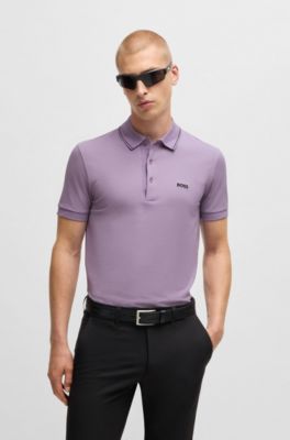 Cotton-piqu&eacute; slim-fit polo shirt with tonal logo, Light Purple