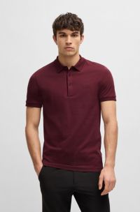 Cotton-piqué slim-fit polo shirt with tonal logo, Dark Red